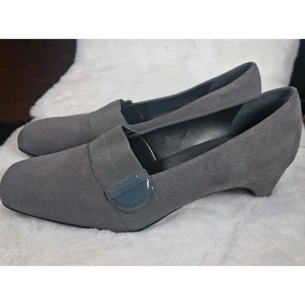 Trotters Beth Women's Shoes 7.5W Gray Suede Comfort Flats Slip On Loafers Wide
